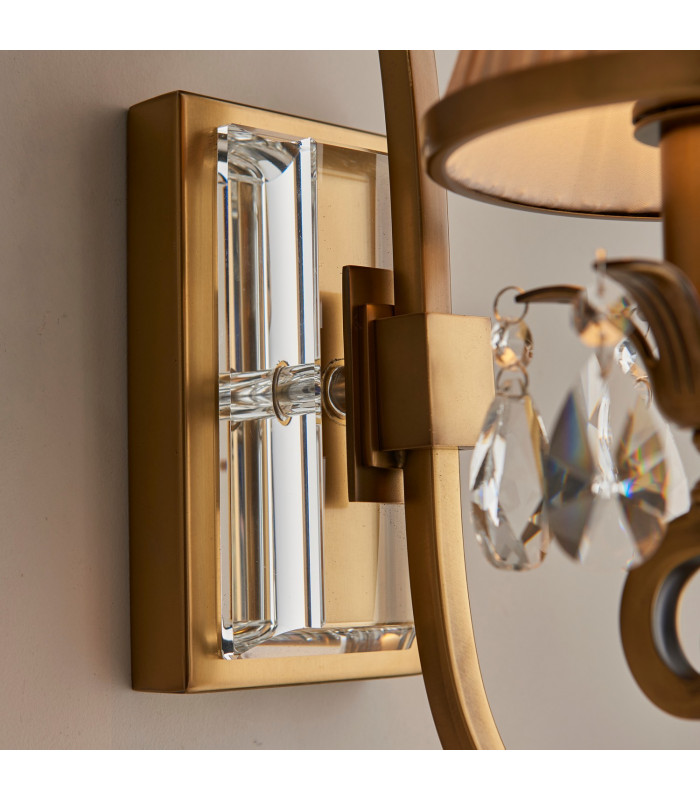 Oksana 1 Light Indoor Candle Wall Light Antique Brass with Beige Shade E14-7