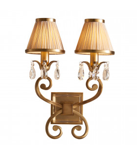 Oksana 2 Light Indoor Twin Candle Wall Light Antique Brass with Beige Shades E14-1