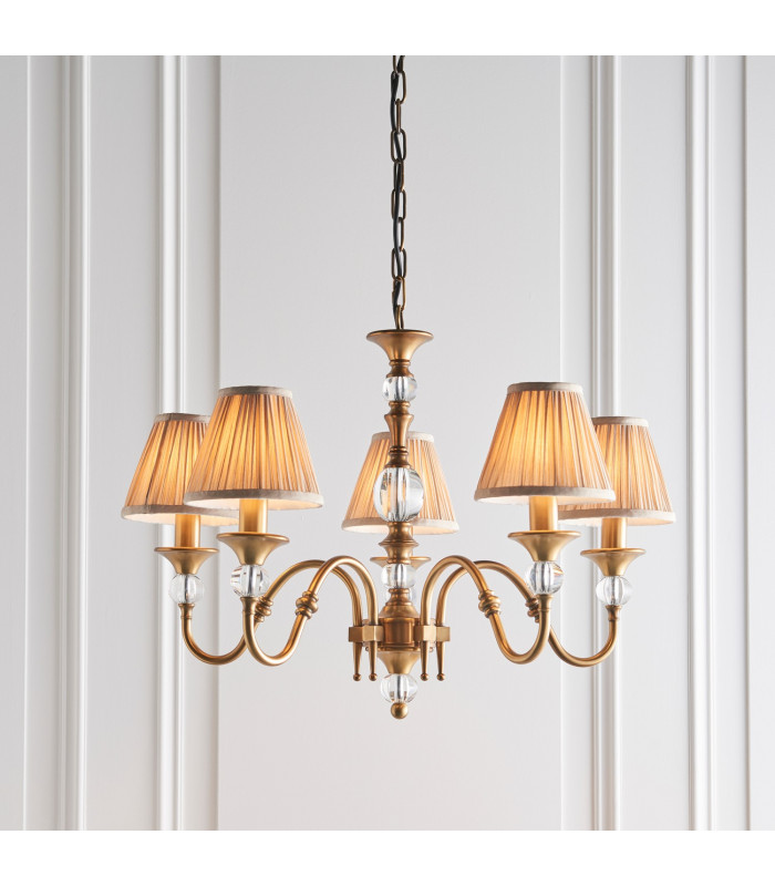 Polina 5 Light Multi Arm Ceiling Pendant Chandelier Antique Brass E14-2