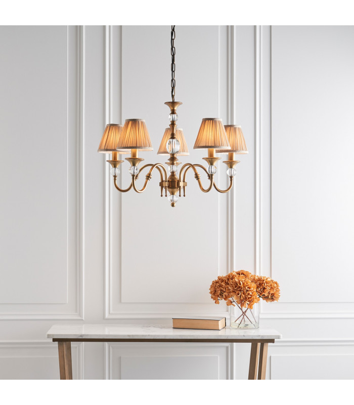 Polina 5 Light Multi Arm Ceiling Pendant Chandelier Antique Brass E14-3