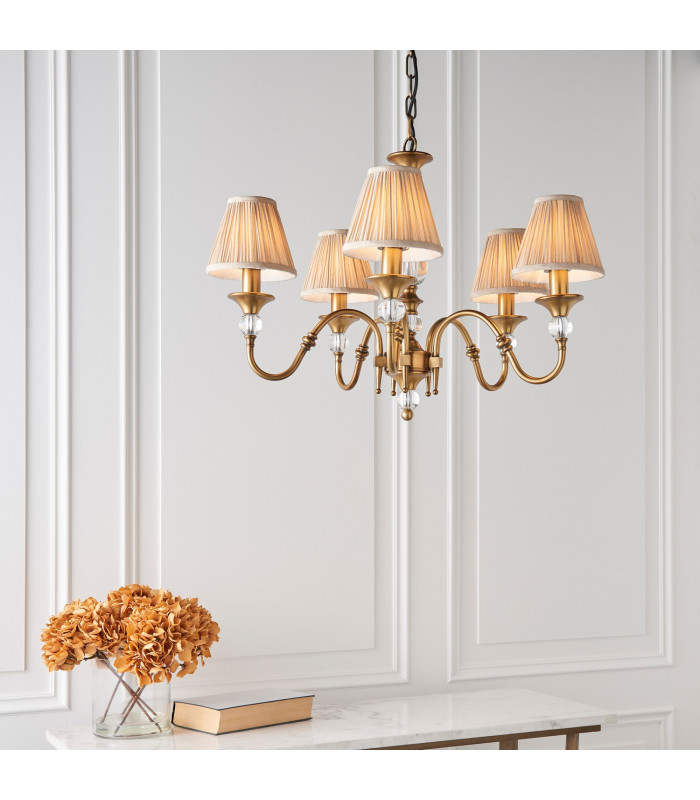 Polina 5 Light Multi Arm Ceiling Pendant Chandelier Antique Brass E14-4