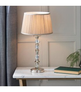 Polina 1 Light Medium Table Lamp Polished Nickel Plate with Beige Shade E14-2