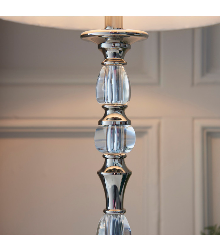 Polina 1 Light Medium Table Lamp Polished Nickel Plate with Beige Shade E14-3
