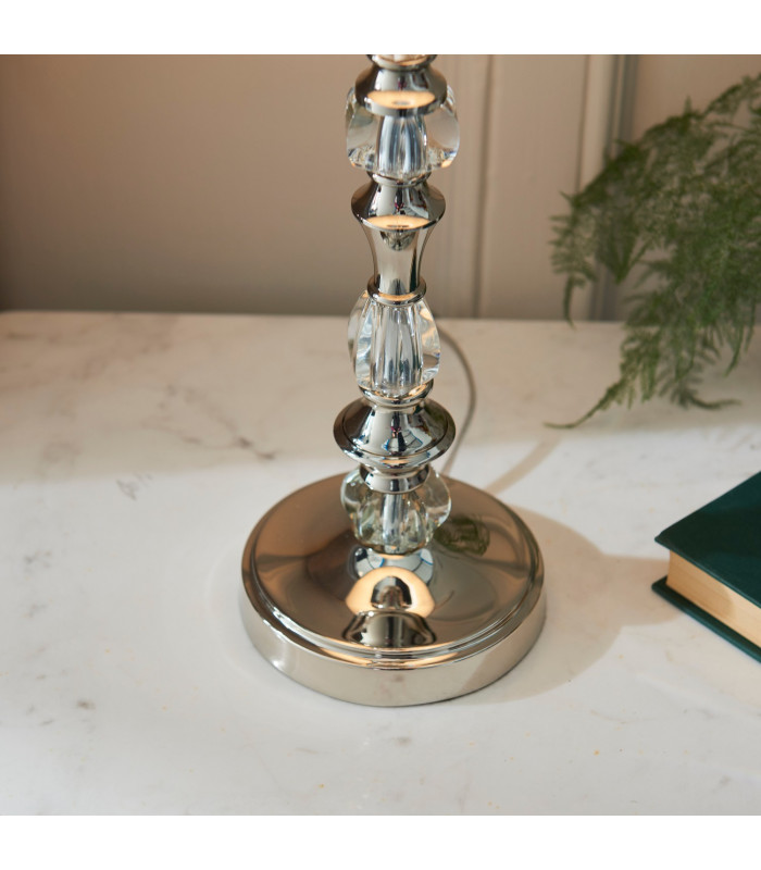 Polina 1 Light Medium Table Lamp Polished Nickel Plate with Beige Shade E14-4