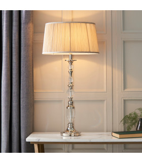 Polina 1 Light Large Table Lamp Polished Nickel Plate with Beige Shade E14-2