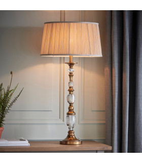Polina 1 Light Large Table Lamp Antique Brass with Beige Shade E14-2