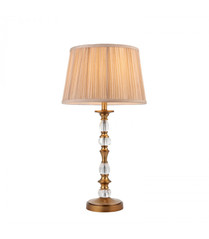 Polina 1 Light Medium Table Lamp Antique Brass with Beige Shade E14-1
