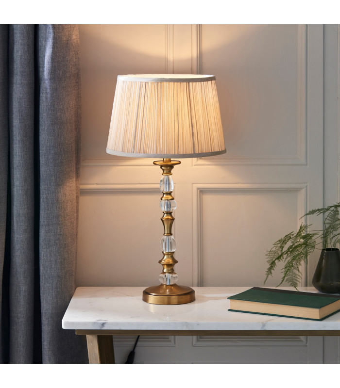 Polina 1 Light Medium Table Lamp Antique Brass with Beige Shade E14-2