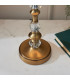 Polina 1 Light Medium Table Lamp Antique Brass with Beige Shade E14-4