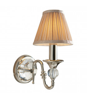 Polina 1 Light Indoor Candle Wall Light Polished Nickel Plate with Beige Shade E14-1