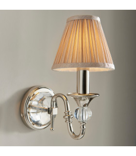 Polina 1 Light Indoor Candle Wall Light Polished Nickel Plate with Beige Shade E14-2