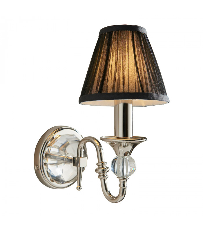 Polina 1 Light Indoor Candle Wall Light Polished Nickel Plate with Black Shade E14-1