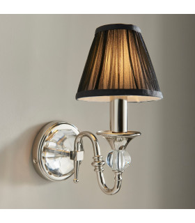 Polina 1 Light Indoor Candle Wall Light Polished Nickel Plate with Black Shade E14-2
