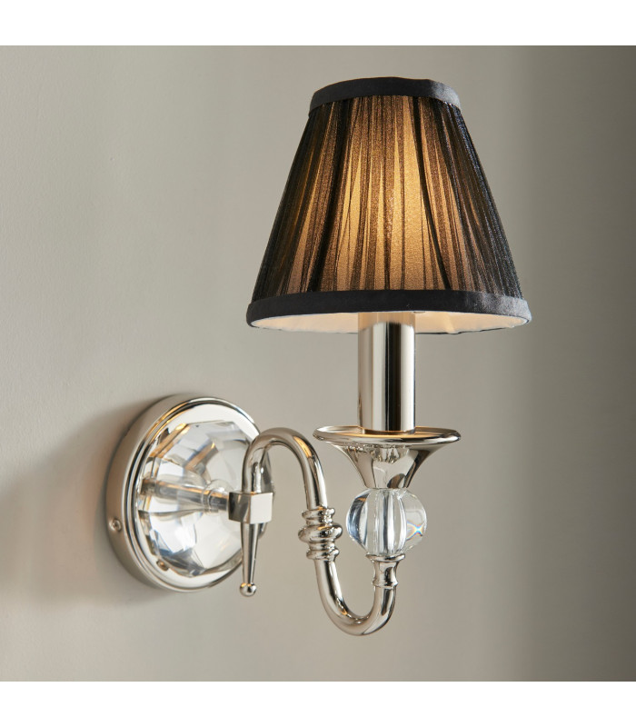 Polina 1 Light Indoor Candle Wall Light Polished Nickel Plate with Black Shade E14-2
