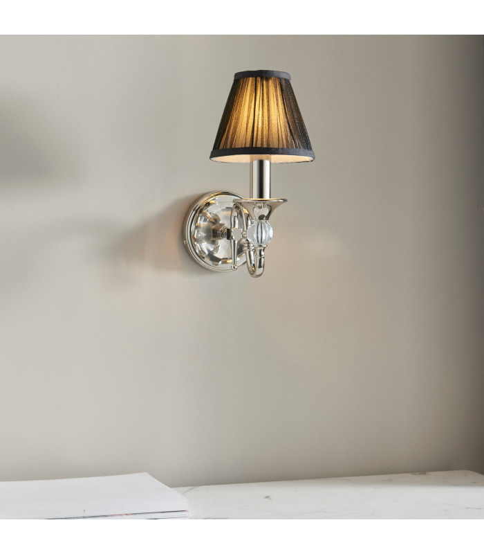 Polina 1 Light Indoor Candle Wall Light Polished Nickel Plate with Black Shade E14-3