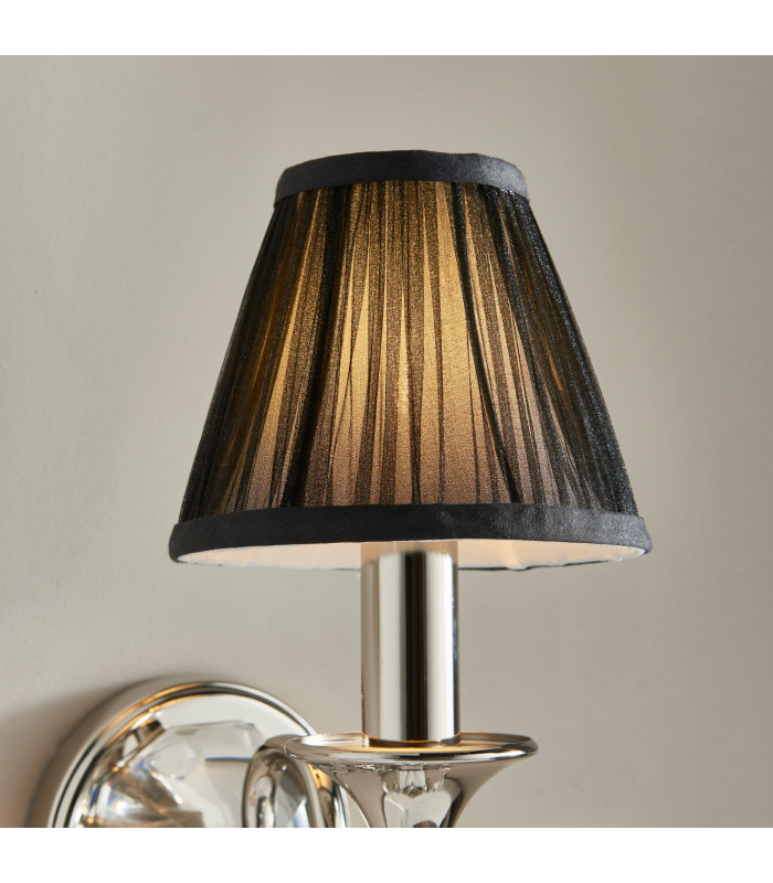 Polina 1 Light Indoor Candle Wall Light Polished Nickel Plate with Black Shade E14-7