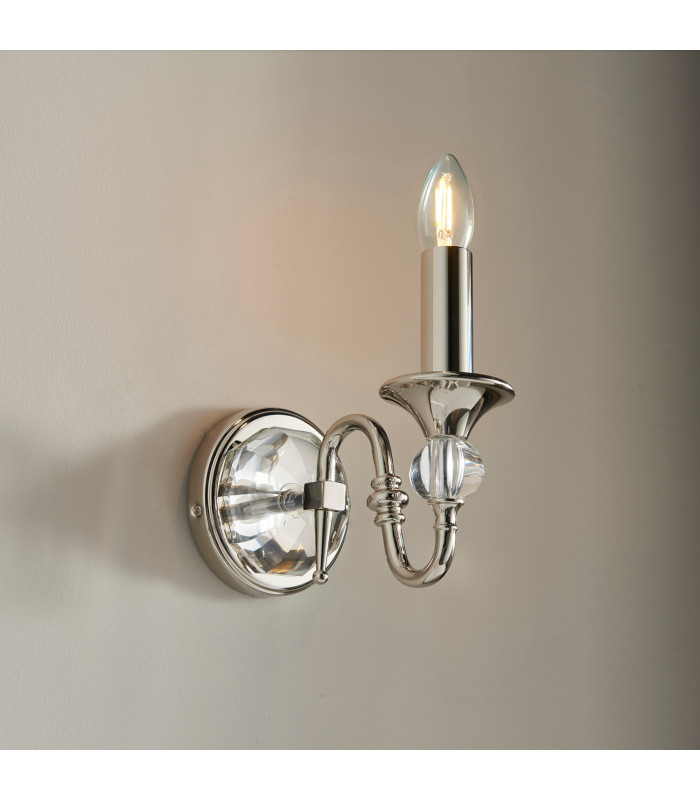 Polina 1 Light Indoor Candle Wall Light Polished Nickel Plate with Black Shade E14-8