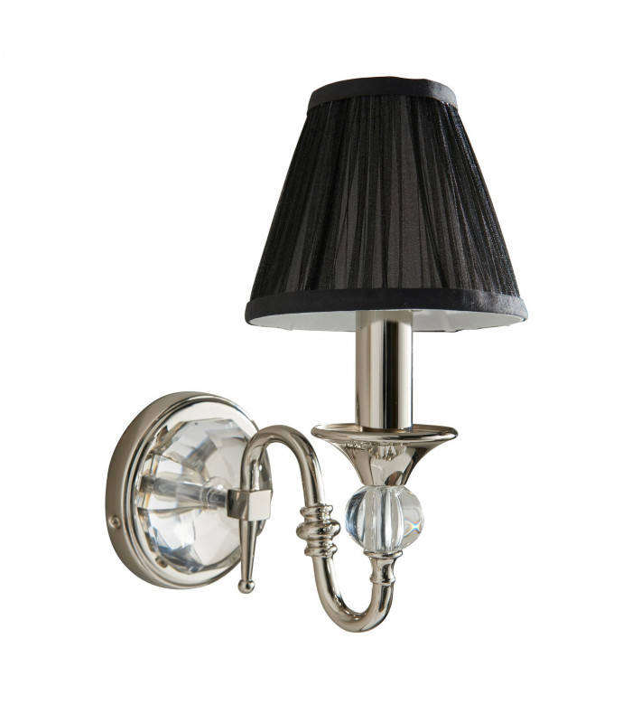 Polina 1 Light Indoor Candle Wall Light Polished Nickel Plate with Black Shade E14-9