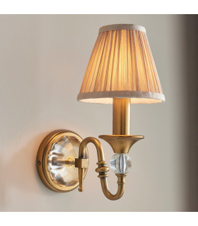 Polina 1 Light Indoor Candle Wall Light Antique Brass with Beige Shade E14-2