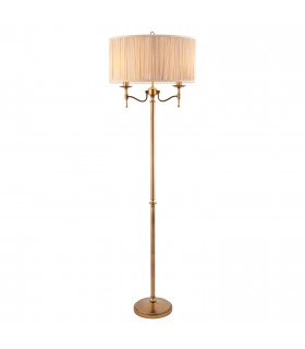 Stanford 2 Light Floor Lamp Antique Brass with Beige Shade E14-1