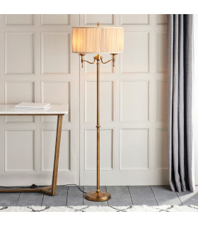 Stanford 2 Light Floor Lamp Antique Brass with Beige Shade E14-2