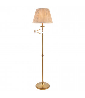 Stanford 1 Light Swing Arm Floor Lamp Antique Brass with Beige Shade E27-1