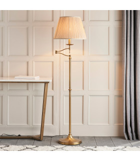 Stanford 1 Light Swing Arm Floor Lamp Antique Brass with Beige Shade E27-2