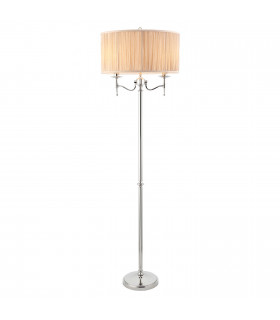 Stanford 2 Light Floor Lamp Polished Nickel Plate with Beige Shade E14-1