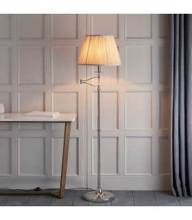 Stanford 1 Light Swing Arm Floor Lamp Polished Nickel Plate with Beige Shade E27-2