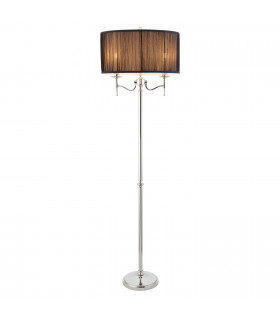 Stanford 2 Light Floor Lamp Polished Nickel Plate with Black Shade E14-1