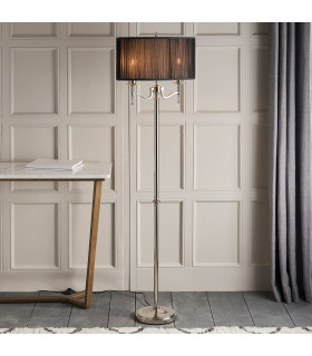 Stanford 2 Light Floor Lamp Polished Nickel Plate with Black Shade E14-2