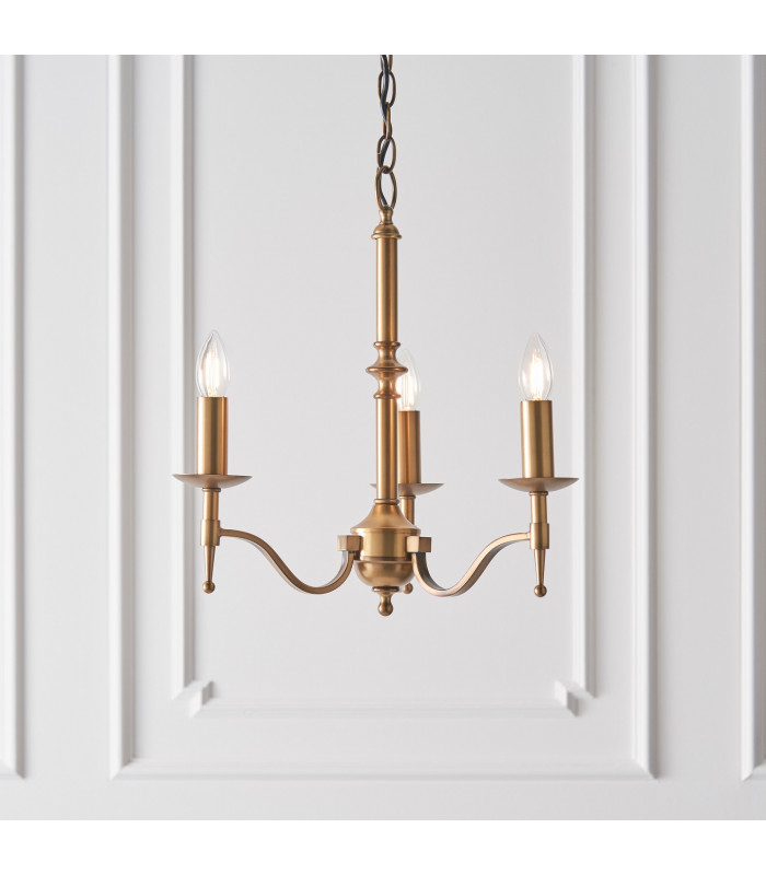 Stanford 3 Light Multi Arm Ceiling Pendant Chandelier Antique Brass E14-8