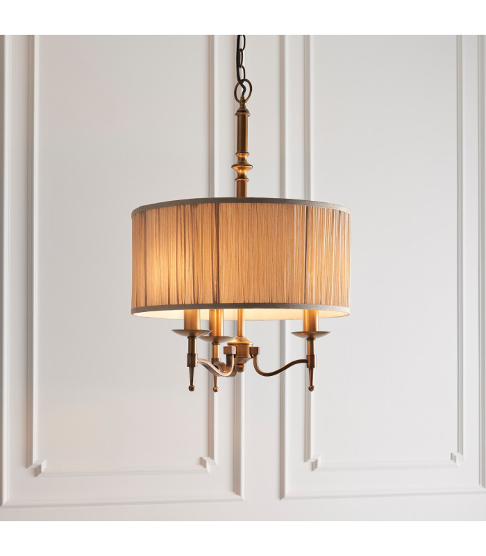Stanford 3 Light Multi Arm Ceiling Pendant Chandelier Antique Brass E14-3