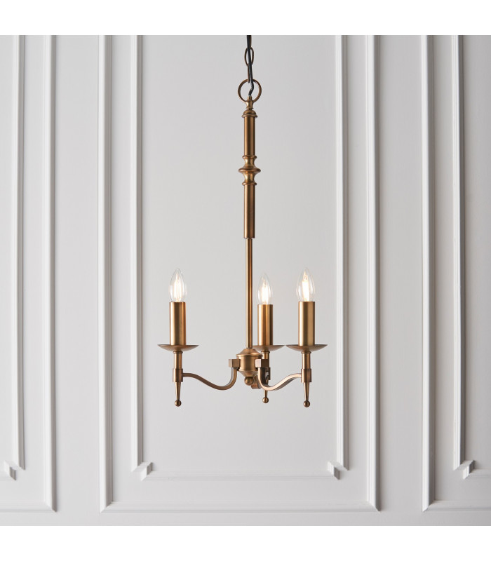 Stanford 3 Light Multi Arm Ceiling Pendant Chandelier Antique Brass E14-8