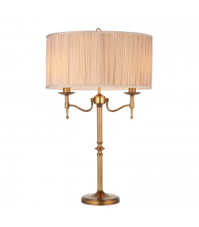 Stanford 2 Light Table Lamp Antique Brass with Beige Shade E14-1