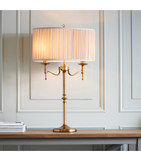 Stanford 2 Light Table Lamp Antique Brass with Beige Shade E14-2