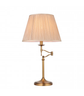 Stanford 1 Light Swing Arm Table Lamp Antique Brass with Beige Shade E27-1