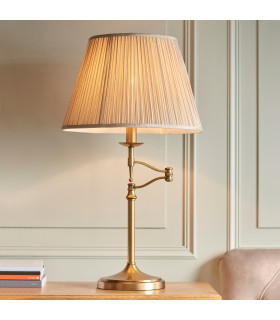 Stanford 1 Light Swing Arm Table Lamp Antique Brass with Beige Shade E27-2