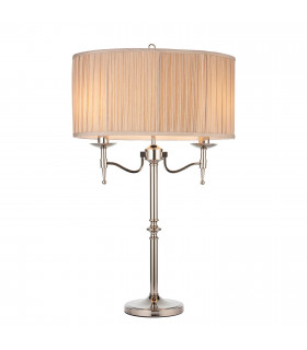 Stanford 2 Light Table Lamp Polished Nickel Plate with Beige Shade E14-1