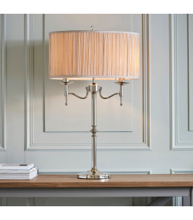 Stanford 2 Light Table Lamp Polished Nickel Plate with Beige Shade E14-2