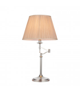 Stanford 1 Light Swing Arm Table Lamp Polished Nickel Plate with Beige Shade E27-1