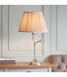 Stanford 1 Light Swing Arm Table Lamp Polished Nickel Plate with Beige Shade E27-2