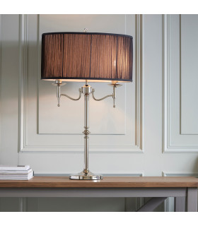 Stanford 2 Light Table Lamp Polished Nickel Plate with Black Shade E14-2