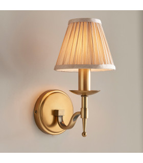 Stanford 1 Light Indoor Candle Wall Light Antique Brass with Beige Shade E14-2