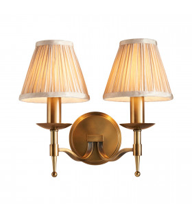 Stanford 2 Light Indoor Twin Candle Wall Light Antique Brass with Beige Shades E14-1
