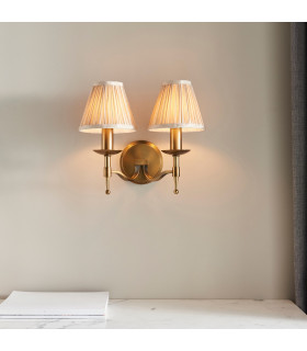 Stanford 2 Light Indoor Twin Candle Wall Light Antique Brass with Beige Shades E14-2
