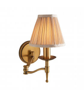 Stanford Swing Arm 1 Light Indoor Candle Wall Light Antique Brass with Beige Shade E14-1