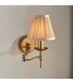 Stanford Swing Arm 1 Light Indoor Candle Wall Light Antique Brass with Beige Shade E14-2