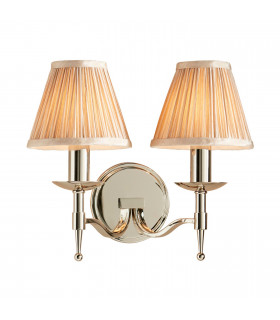 Stanford 2 Light Indoor Twin Candle Wall Light Polished Nickel Plate with Beige Shades E14-1