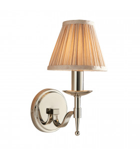 Stanford 1 Light Indoor Candle Wall Light Polished Nickel Plate with Beige Shade E14-1